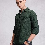 WROGN Opaque Self Design Textured Pure Cotton Casual Shirt