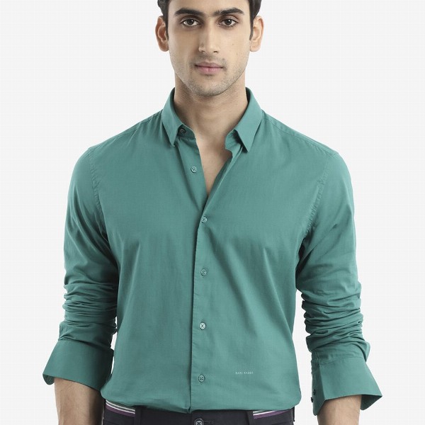 RARE RABBIT Men Cambroc Spread Collar Regular Fit Shirt