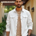 KINGDOM OF WHITE Pure Cotton Western Casual Stay White Shirt