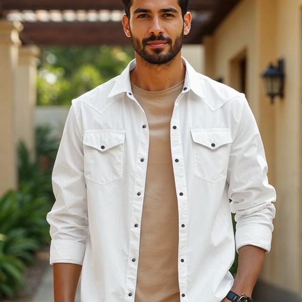 KINGDOM OF WHITE Pure Cotton Western Casual Stay White Shirt