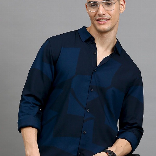 HERE&NOW Geometric Printed Slim Fit Opaque Casual Shirt