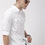 HIGHLANDER Men White Slim Fit Solid Casual Shirt