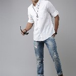 Roadster Men White Opaque Cotton Linen Casual Shirt