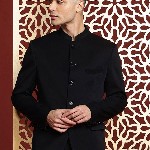 MANQ Slim-Fit Bandhgala Single-Breasted Blazer