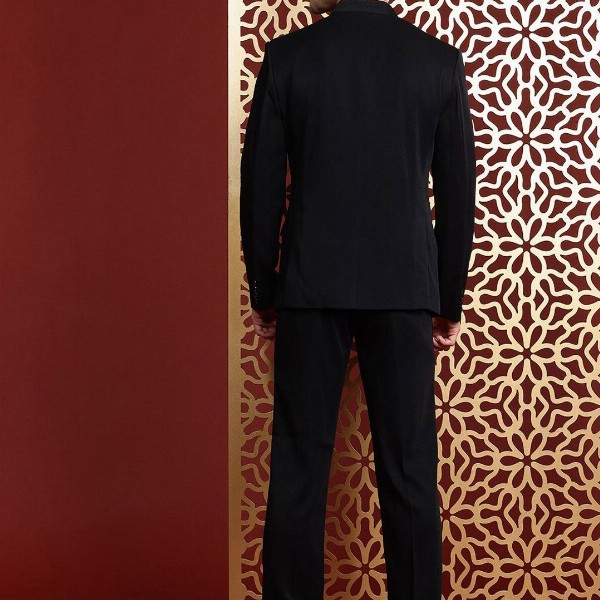 MANQ Slim-Fit Bandhgala Single-Breasted Blazer