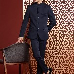 MANQ Mandarin Collar Slim-Fit Bandhgala Single-Breasted Blazer