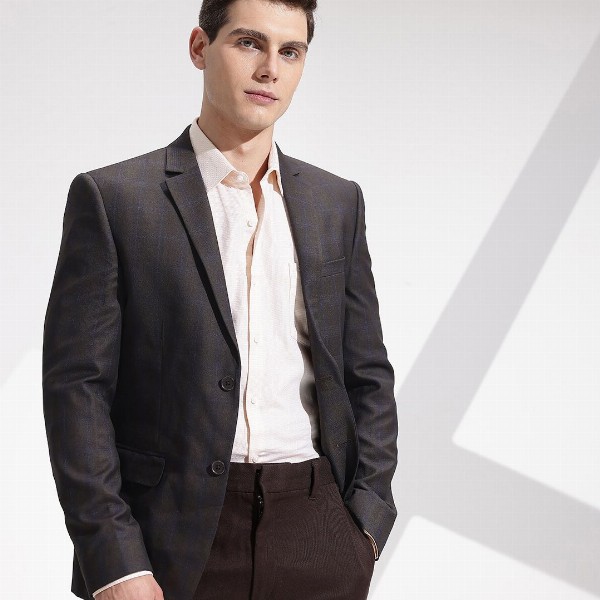 INVICTUS Checked Slim Fit Single-Breasted Smart Casual Blazer