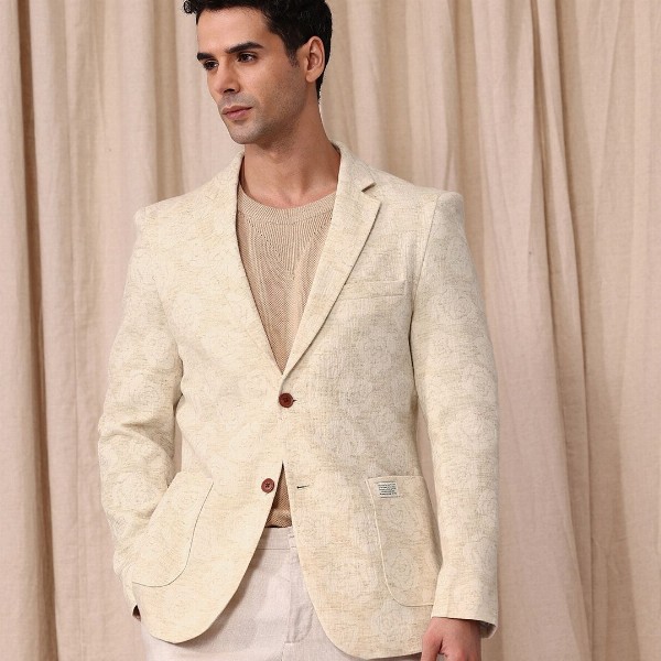 Mr Bowerbird Floral Self Design Notched Lapel Casual Blazer