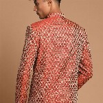 VASTRAMAY Men Maroon Self-Design Slim-Fit Bandhgala Blazer