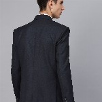 MANQ Men Navy Blue Slim Fit Solid Single Breasted Formal Blazer