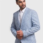ColorPlus Men Blue Checked Single-Breasted Linen Formal Blazers