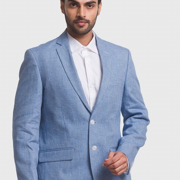 ColorPlus Men Blue Self Design Single-Breasted Formal Blazers
