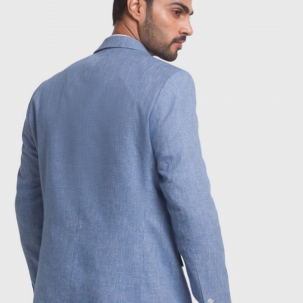 ColorPlus Men Blue Self Design Single-Breasted Formal Blazers