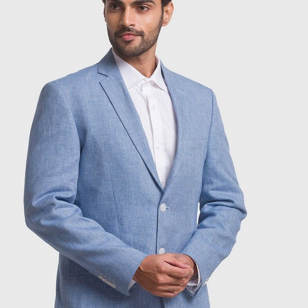 ColorPlus Men Blue Self Design Single-Breasted Formal Blazers