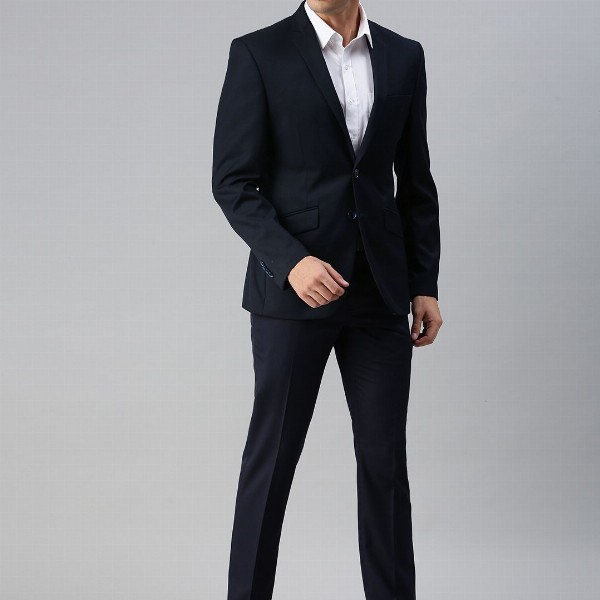 Park Avenue Men Navy Blue Super Slim Fit Solid Single-Breasted Formal Blazer