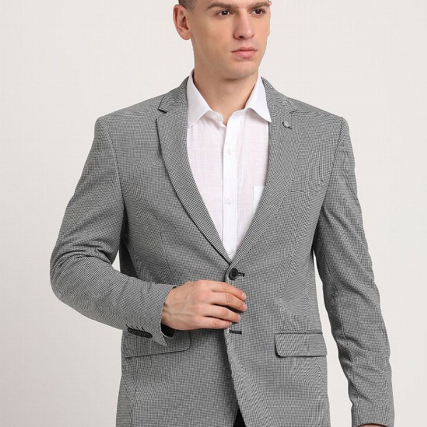 Turtle Checked Knitted Single-Breasted Blazer