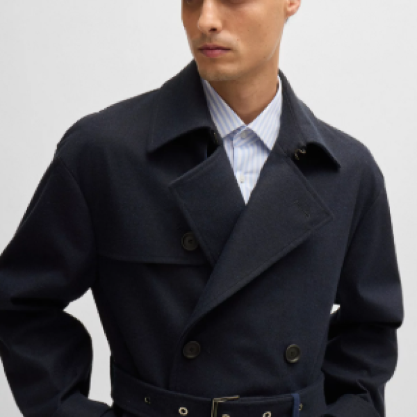 Water-repellent trench coat in stretch flannel