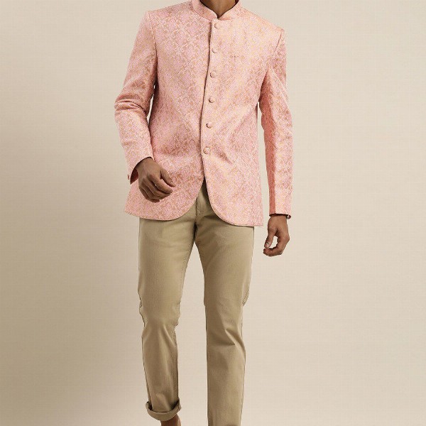 VASTRAMAY Men Self-Design Slim-Fit Bandhgala Blazer