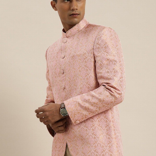 VASTRAMAY Men Self-Design Slim-Fit Bandhgala Blazer