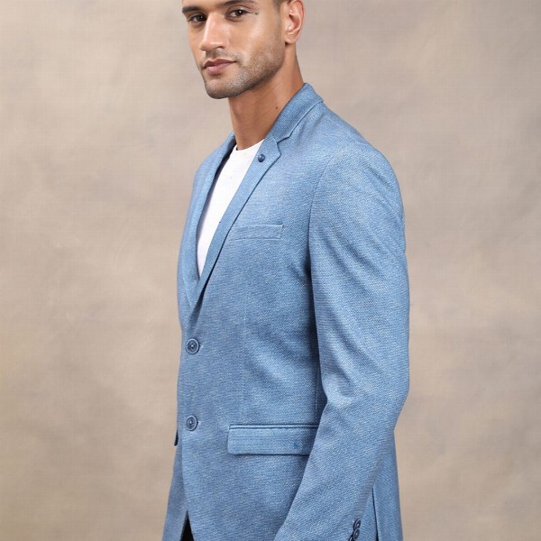 Turtle Men Navy Blue Self-Design Single-Breasted Casual Blazer