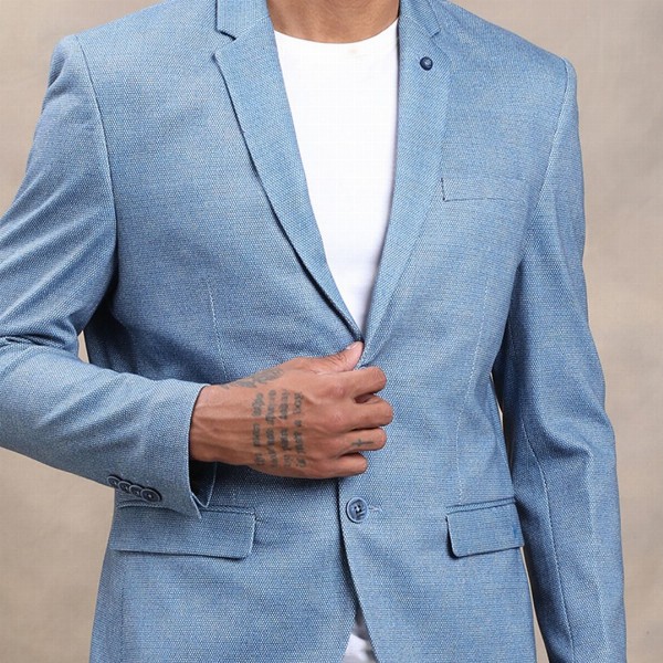 Turtle Men Navy Blue Self-Design Single-Breasted Casual Blazer