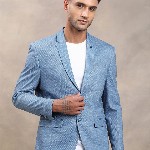 Turtle Men Navy Blue Self-Design Single-Breasted Casual Blazer