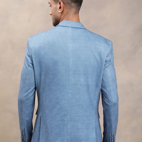 Turtle Men Navy Blue Self-Design Single-Breasted Casual Blazer