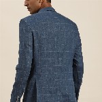 INVICTUS Men Navy Blue Slim Checked Pure Linen Single-Breasted Smart Casual Blazer