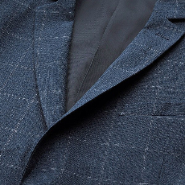 INVICTUS Men Navy Blue Slim Checked Pure Linen Single-Breasted Smart Casual Blazer