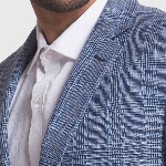 ColorPlus Men Blue Checked Single-Breasted Formal Linen Blazer