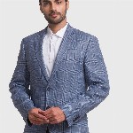 ColorPlus Men Blue Checked Single-Breasted Formal Linen Blazer