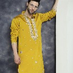 Jompers Geometric Embroidered Mandarin Collar Mirror Work Cotton Silk Straight Kurta