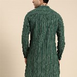 Anouk Men Green & Gold-Toned Striped Mandarin-Collar Kurta