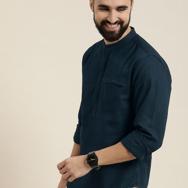 HERE&NOW Men Solid Cotton Short Kurta