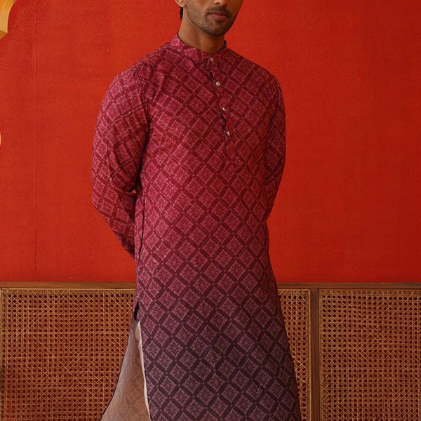 Jompers Men Floral Printed Sequinned Floral Kurta