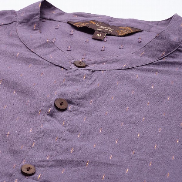 Sangria Men Woven Design Mandarin Collar Pure Cotton Kurta
