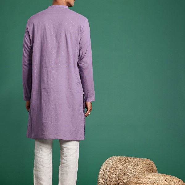 Sangria Men Woven Design Mandarin Collar Pure Cotton Kurta