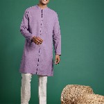 Sangria Men Woven Design Mandarin Collar Pure Cotton Kurta