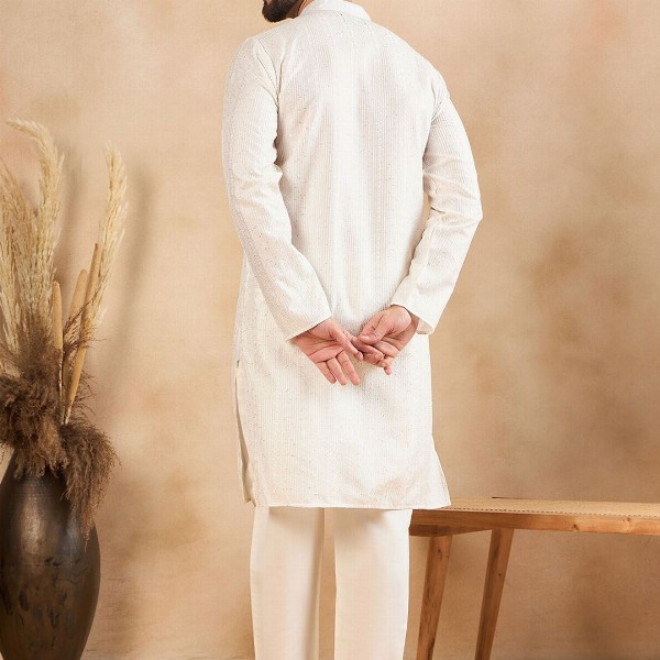 HERE&NOW Men Thread Work Liva Kurta