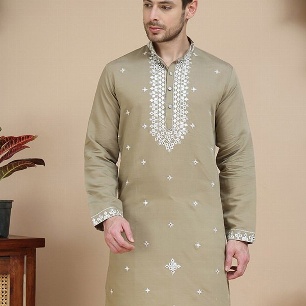 Jompers Men Geometric Embroidered Mirror Work Kurta