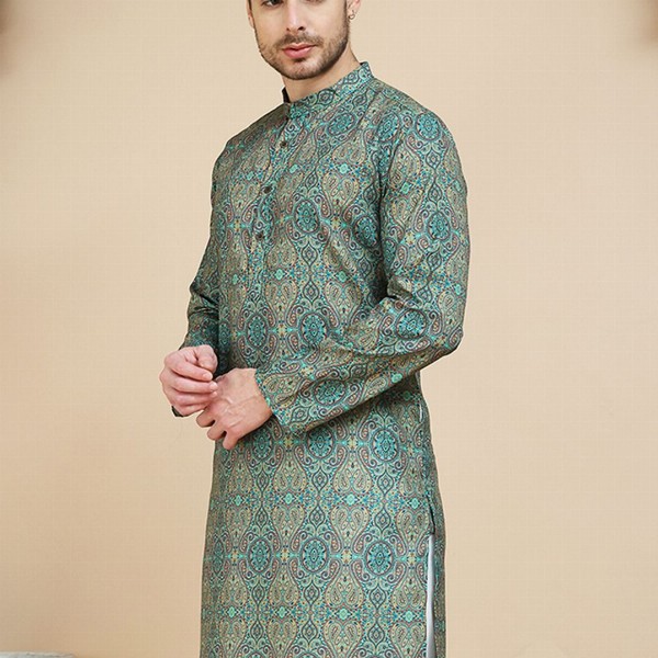 Anouk Rustic Paisley Printed Band Collar Straight Kurta