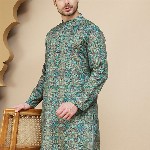 Anouk Rustic Paisley Printed Band Collar Straight Kurta