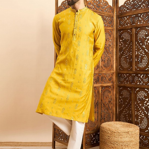House of Pataudi Embroidered Mandarin Collar Ethnic Wear Kurta