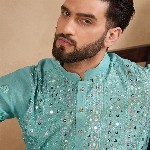 House of Pataudi Embellished Mandarin Collar Straight Kurta