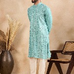 House of Pataudi Embellished Mandarin Collar Straight Kurta