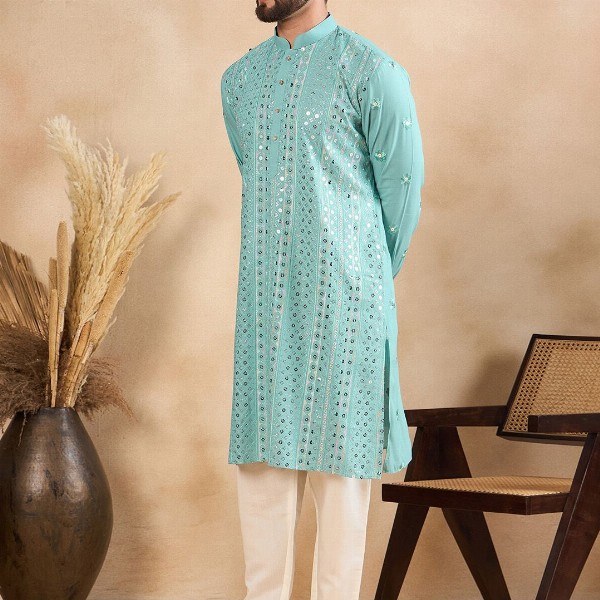 House of Pataudi Embellished Mandarin Collar Straight Kurta