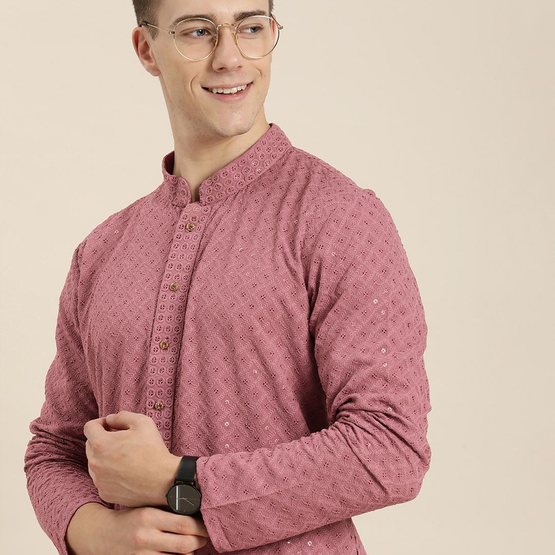 HERE&NOW Men Ethnic Motifs Embroidered Chikankari Kurta