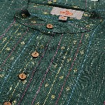 Anouk Men Green & Gold-Toned Striped Thread Work Straight Short Kurta