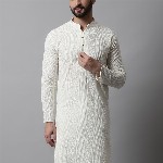 Jompers Men Cream-Coloured Ethnic Motifs Embroidered Cotton Kurta