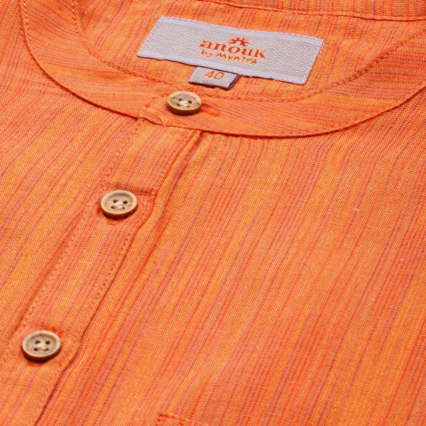 Anouk Men Orange Striped Short Kurta